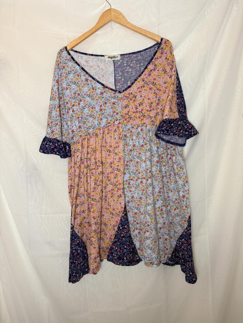 Haptics by Holly Harper Floral Patchwork Babydoll Boho Swing Dress - Picture 2 of 6